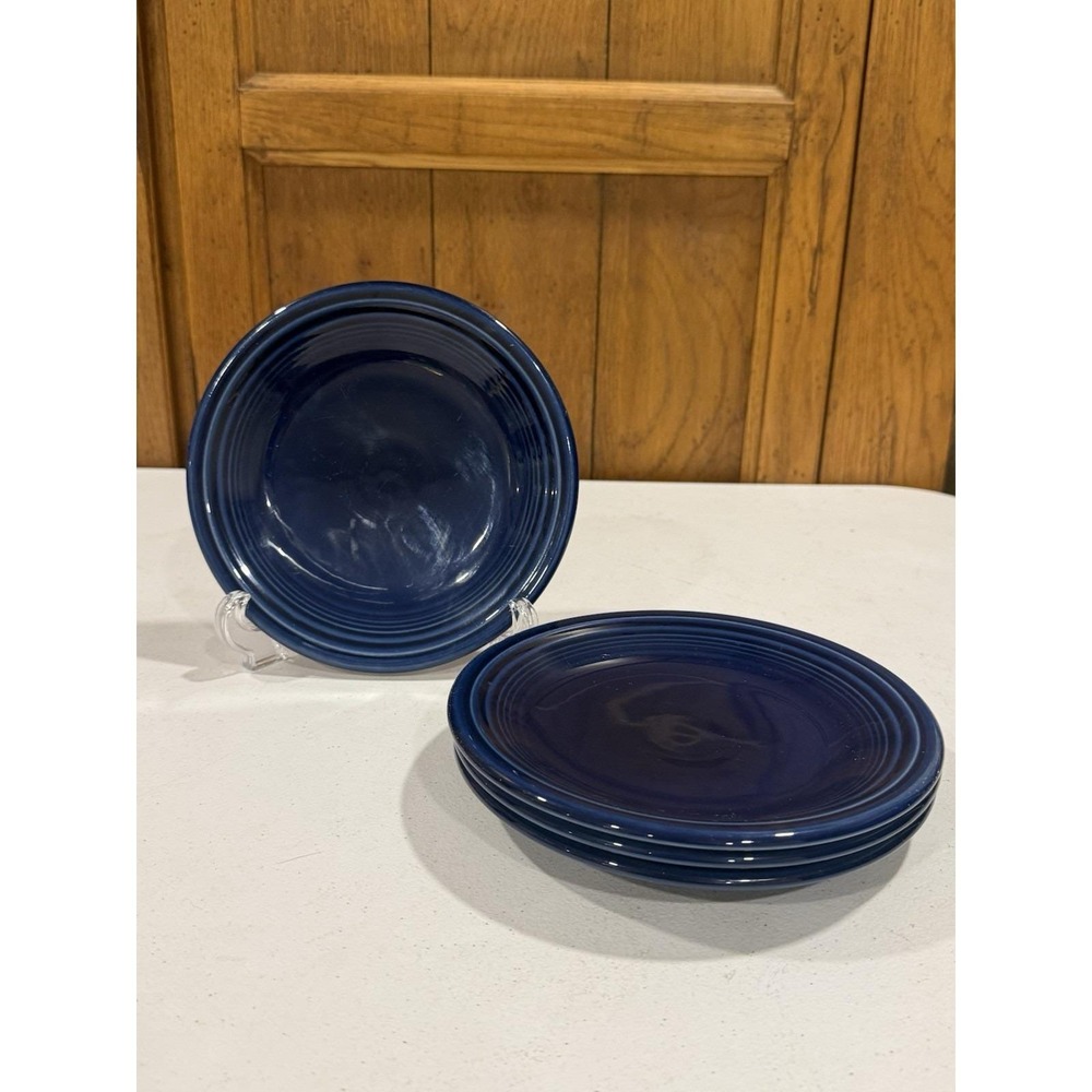Vintage Fiestaware Cobalt Blue Salad Plates Set Of 4 Homer Laughlin 7 1/4"
